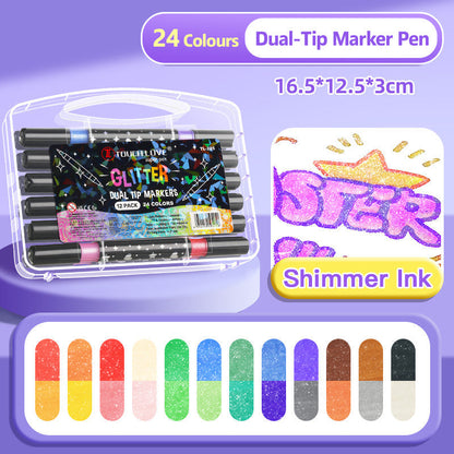 ✨ Dual-Tip Glitter Marker Pen - Vibrant Colors for Art/Journaling/Scrapbooking, Non-Toxic & Quick-Drying 🎨📝