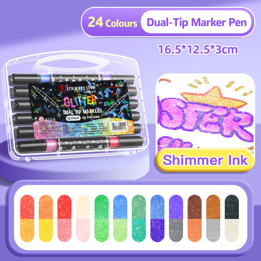 ✨ Dual-Tip Glitter Marker Pen - Vibrant Colors for Art/Journaling/Scrapbooking, Non-Toxic & Quick-Drying 🎨📝