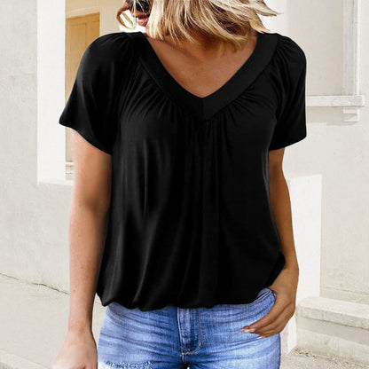 🎁Summer Hot Sale 50% OFF⏳Women's Casual Pleated V-Neck Short-Sleeve Top