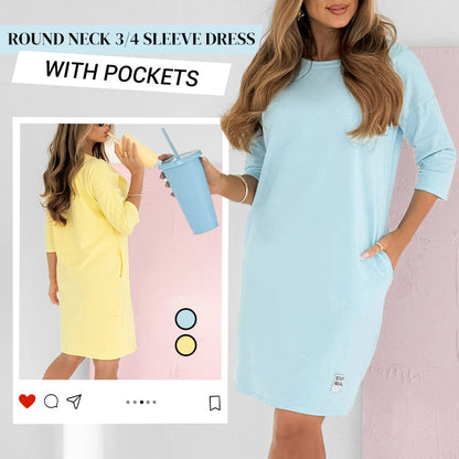 🎁Hot Sale 49% OFF⏳Round Neck 3/4 Sleeve Dress with Pockets