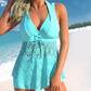 ✨Summer Hot Sale 🔥Women's V-Neck Lace Swimdress ＆ Boyshorts Two-Piece Set
