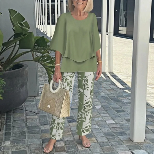 🔥Women’s Printed Pants and Crew Neck Top Set