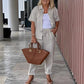 ✨Trending Now ✨Cotton-Linen Short Sleeve Shirt & Loose Pants Set