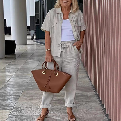 ✨Trending Now ✨Cotton-Linen Short Sleeve Shirt & Loose Pants Set