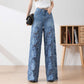 🔥 Summer Sale 50% Off🔥 Women's High-Waisted Blue Denim Wide-Leg Pants (Hollow-out Lace Panels)