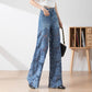 🔥 Summer Sale 50% Off🔥 Women's High-Waisted Blue Denim Wide-Leg Pants (Hollow-out Lace Panels)