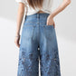 🔥 Summer Sale 50% Off🔥 Women's High-Waisted Blue Denim Wide-Leg Pants (Hollow-out Lace Panels)