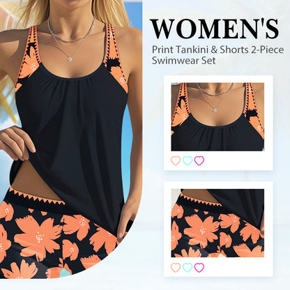 🔥Hot Sale（💥50%OFF）Women's Print Tankini & Shorts 2-Piece Swimwear Set