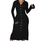 Women's V-Neck Button Down Long Sleeve Fall Dress