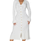 Women's V-Neck Button Down Long Sleeve Fall Dress