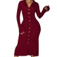 Women's V-Neck Button Down Long Sleeve Fall Dress