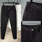 Rhinestone Embellished Slim-Fit Black Denim Jeans