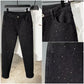 Rhinestone Embellished Slim-Fit Black Denim Jeans
