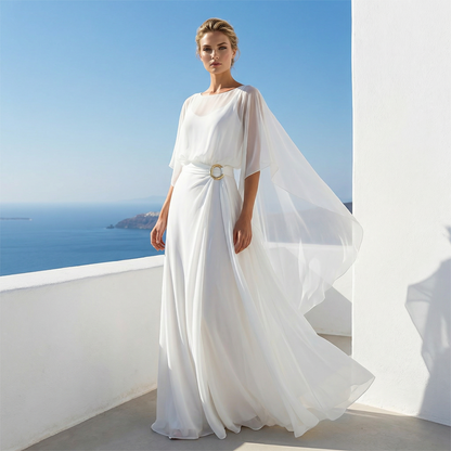Flowing Cape Sleeve Top & Wrap Pants Set